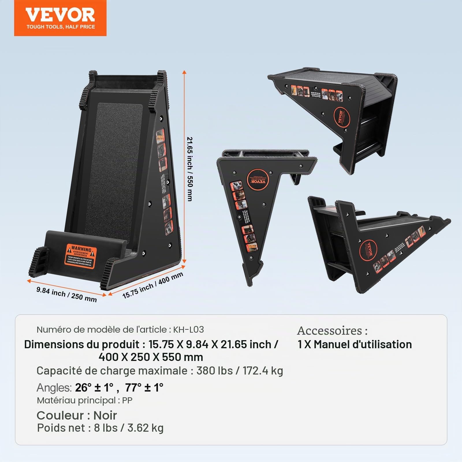 VEVOR Niveleur d'Échelle, Charge 172,4 kg, Outil de Nivellement d'Échelle d'Escalier PP, Trémie de Tangage, Stabilisateur avec Rangement, Plate-forme Stable Facile à Utiliser, pour Sol Irrégulier