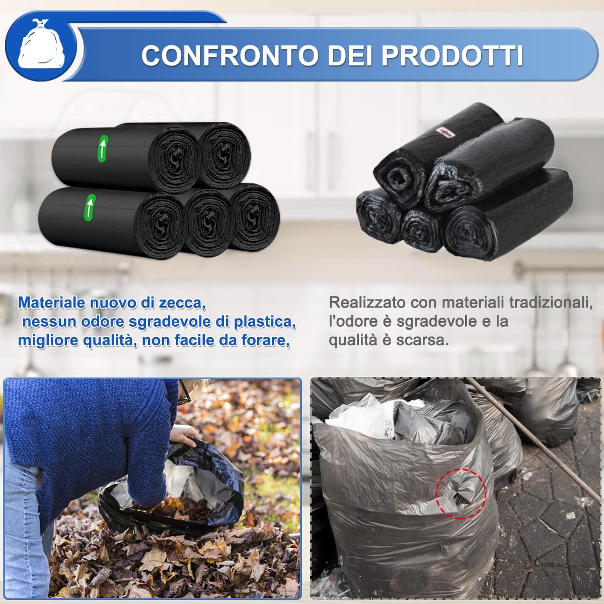 XUXRUS Sacchetti Immondizia 15 Litri, 120 Pezzi Sacchi Pattumiera Neri Sacchetti Spazzatura Piccoli Resistenti e Durevoli, Anti-Strappo e Anti-Rottura per Bagno, Casa e Ufficio (50x55cm)