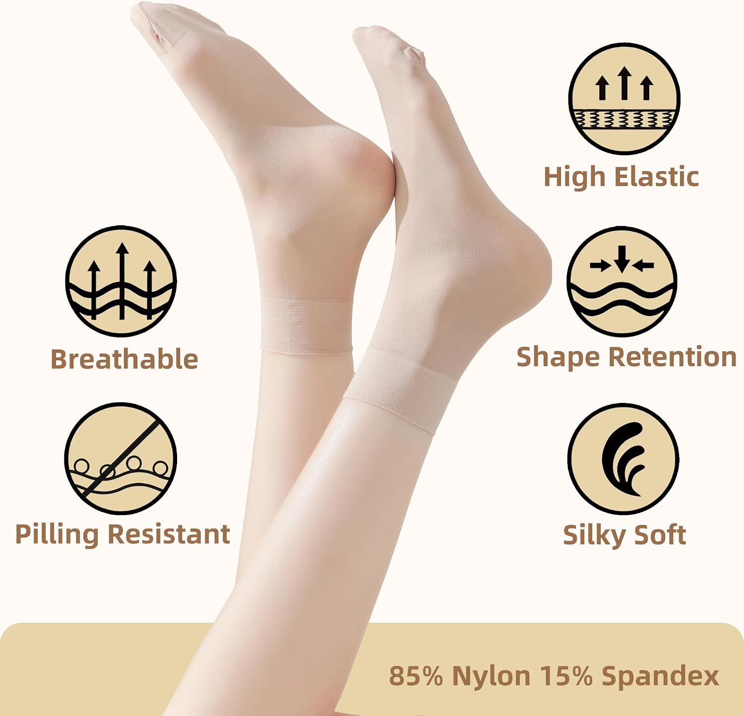 Women's 10-24 Pairs (in Gift Box) Ankle High Sheer Nylon Socks Soft Tight Hosiery with Reinforced Toe