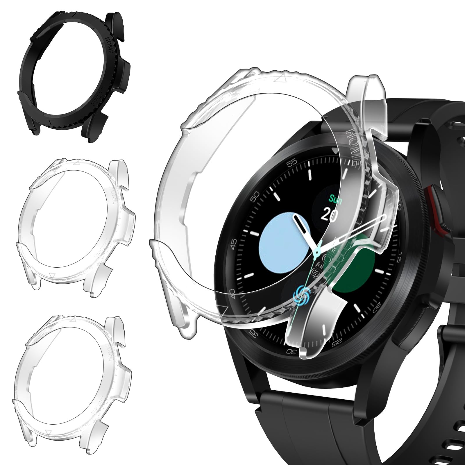 ivoler 3 Pack Hard PC Case do Samsung Galaxy Watch 4 Classic 46mm, [Ochrona wojskowa] Odporne na wstrząsy etui ochronne Ultra cienkie etui odporne na zarysowania, 2 przezroczyste + 1 czarne