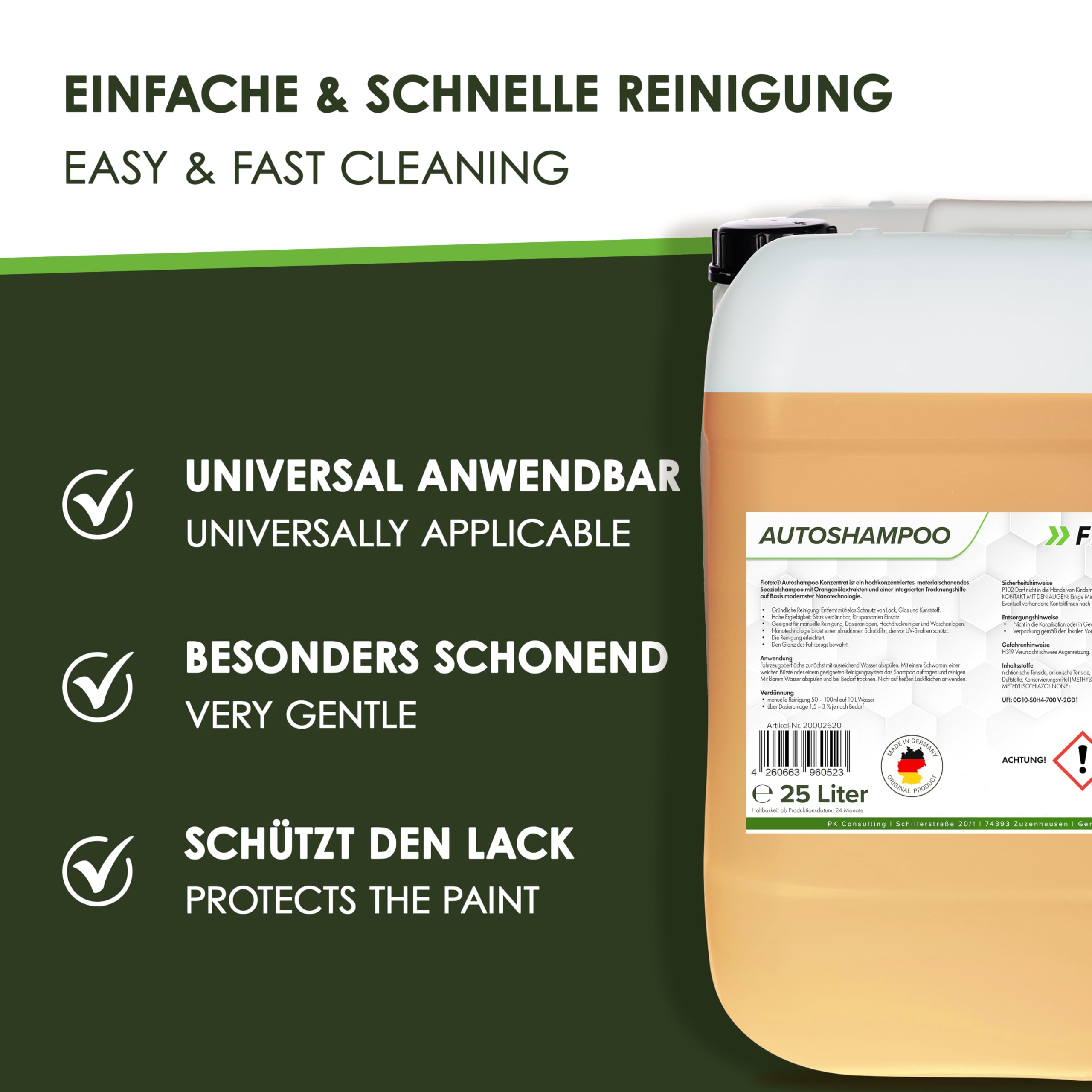 Autoshampoo Konzentrat im praktischen 25L Kanister | Autoshampoo für Hochdruckreiniger | Autoreiniger für PKW, LKW, Wohnmobil und Motorrad