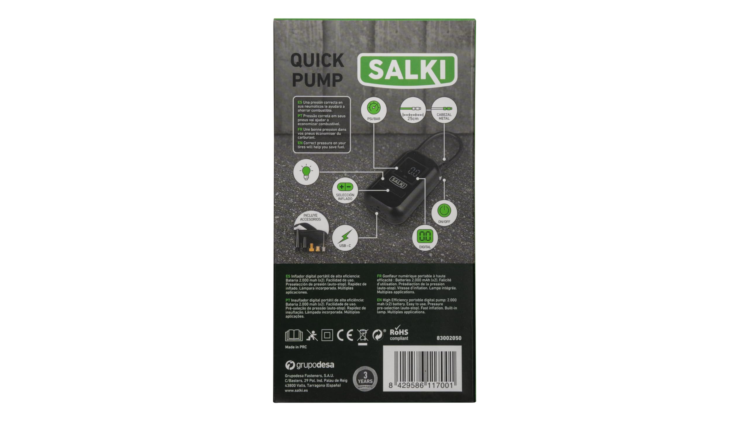salki Quick Pump | Kompakter tragbarer Notfall-Aufbläser - Luftkompressor für Motorrad-, Fahrrad- und Sportball-Räder