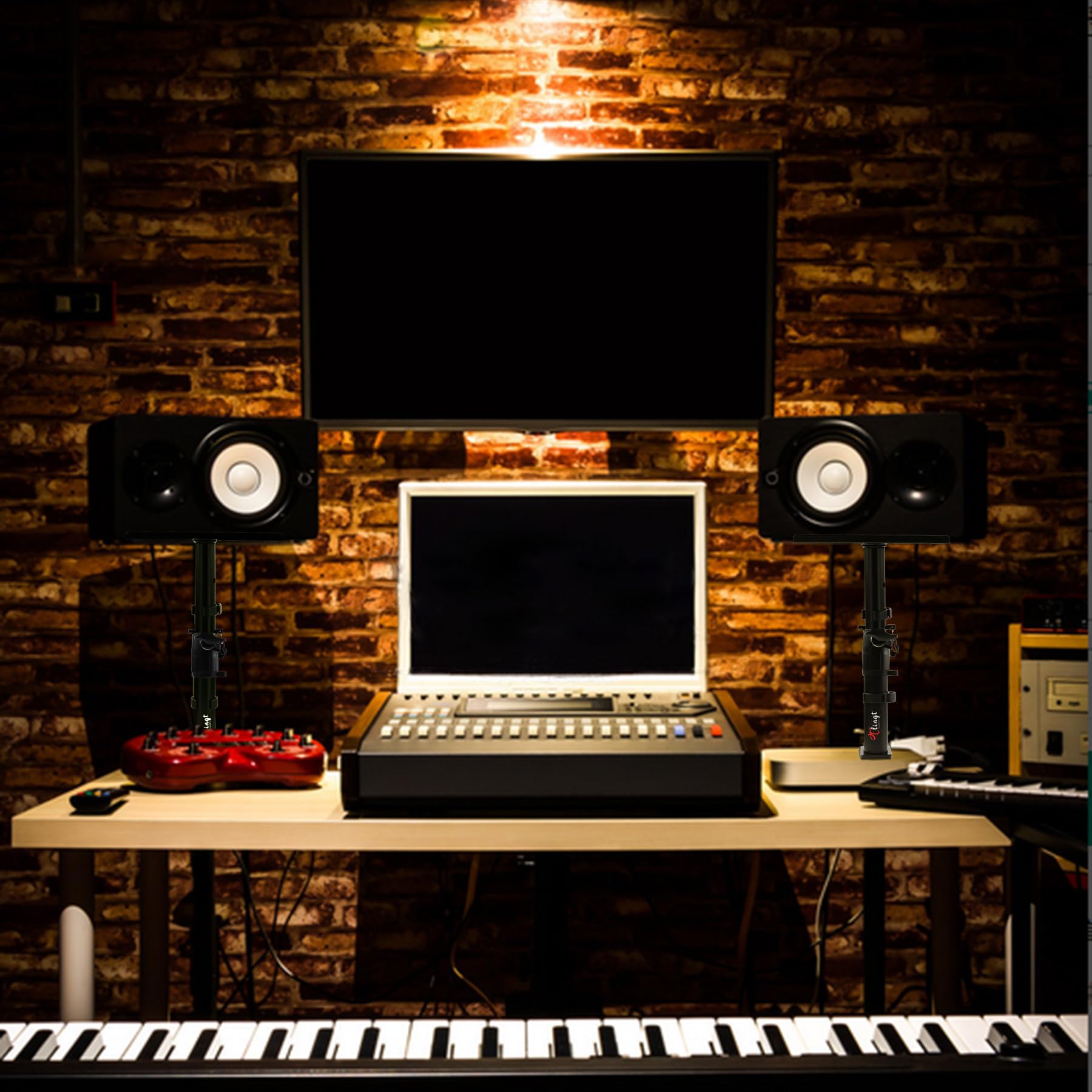 Studio Monitor Ständer, Lautsprecher Tischhalterung, Ständer für Lautsprecherboxen mit Tischklemme für Studiomonitore, Klemmhalterung, Drehbar, Neigbar, Höhenverstellbar, Schwarz