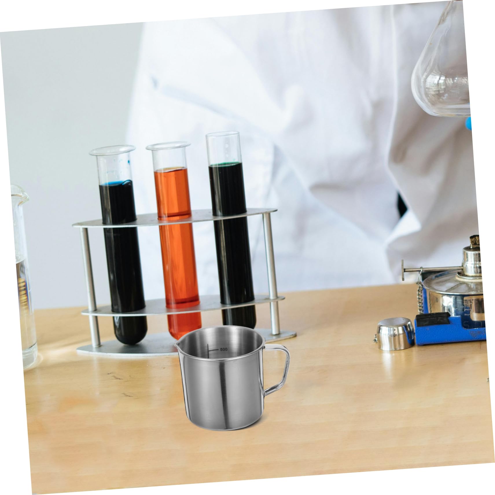 Misurino graduato da 500 ml, in acciaio inox, per uso in laboratorio, per esperimenti di chimica e misurazione precisa dei liquidi