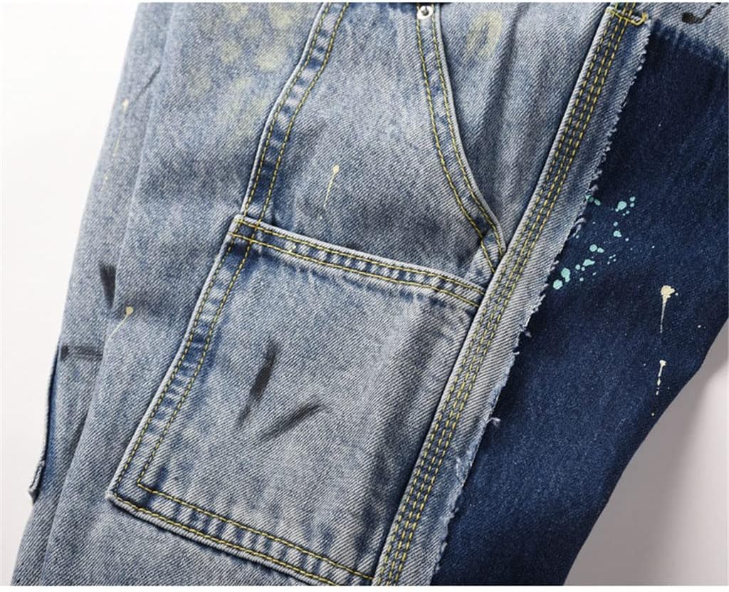 Men's Painted Patchwork Flared Jeans Loose Wide Leg Denim Pants for Male Casual Trousers