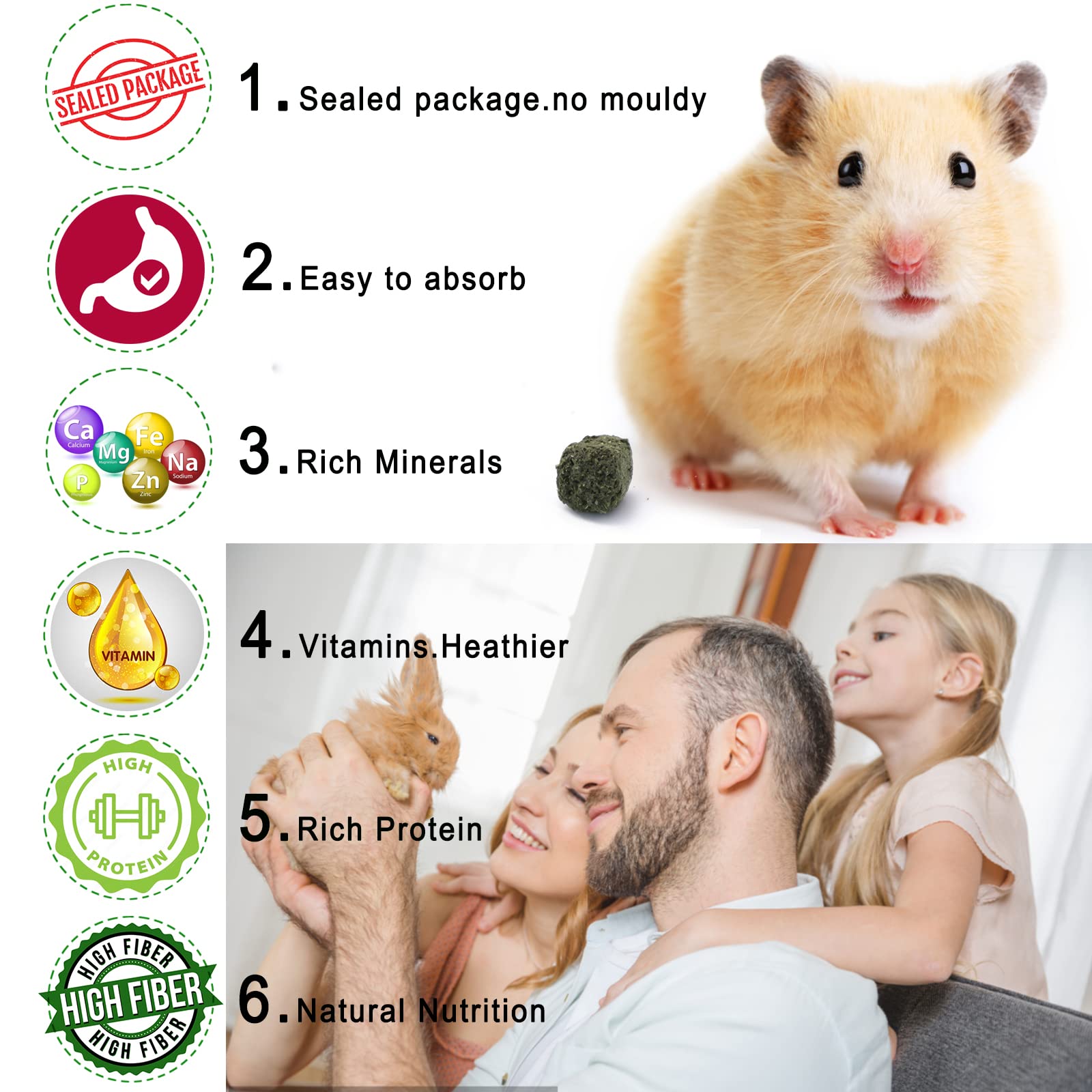 Ohcool Timothy Hay Cubes 11 oz in Bear Jar - Dust Free High Fiber Mini Chew Treats for Small Pets 100% Natural Timothy Hay for Rabbits, Guinea Pigs & Tortoises - image 3