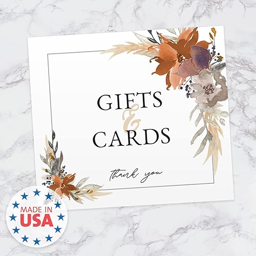 Miniatura 6 de Letrero de regalos y tarjetas florales de otoño indie  8 x 9 pulgadas, letrero de mesa bohemio moderno, letrero de reunión de aniversario de boda,