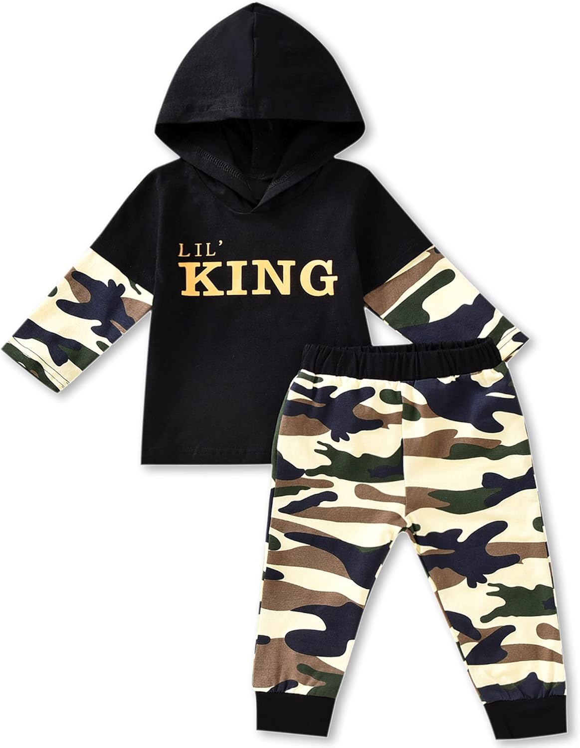 fioukiay Toddler Baby Boy Outfit Clothes LittLe Kids Long Sleeve Hoodie Sweatshirt Camouflage Pants Set Fall Winter Clothing