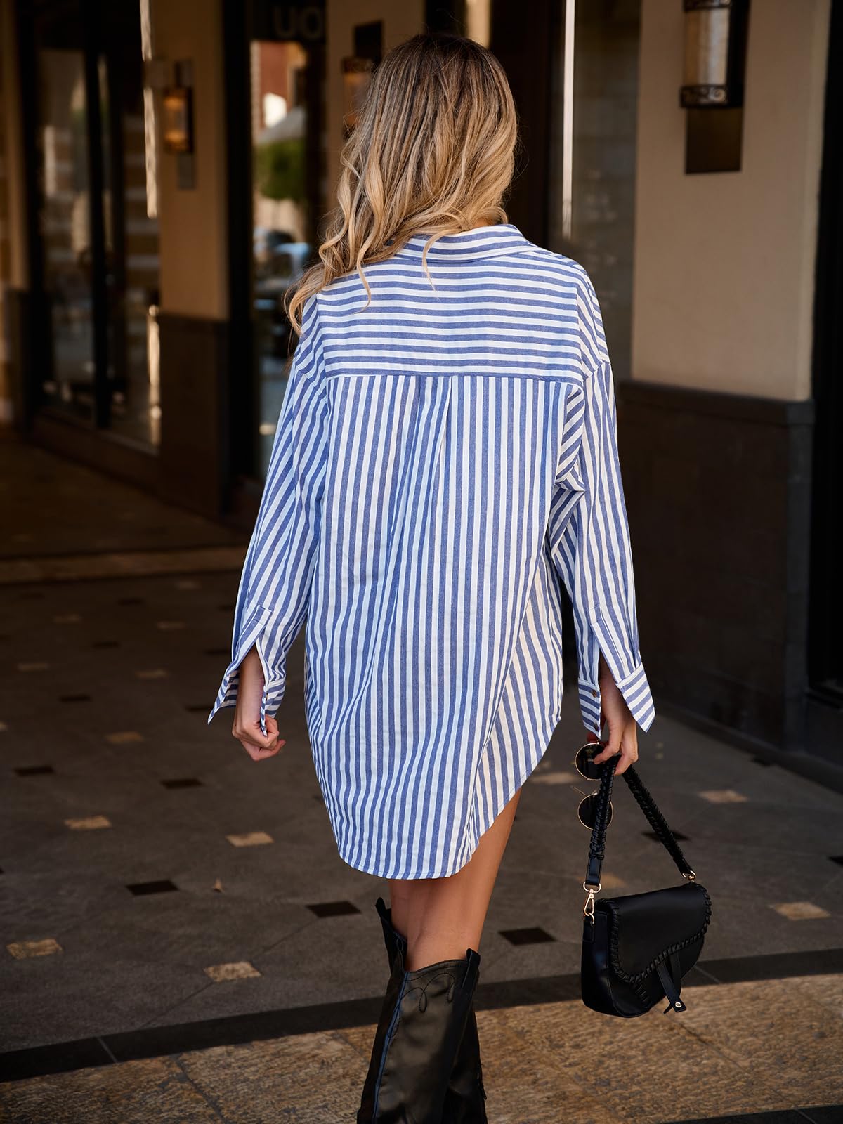 Cicy Bell Blusas de trabajo de manga larga con cuello y botones a rayas para mujer