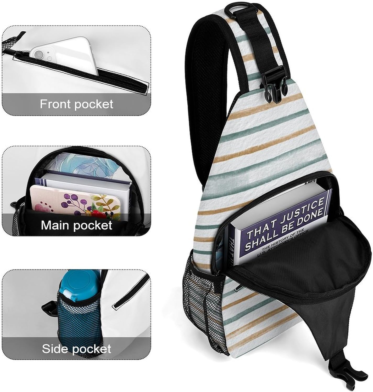 Astragalus-colored Stripes Sling Crossbody Bag Lightweight Chest Shoulder Backpack for Outdoor Sports
