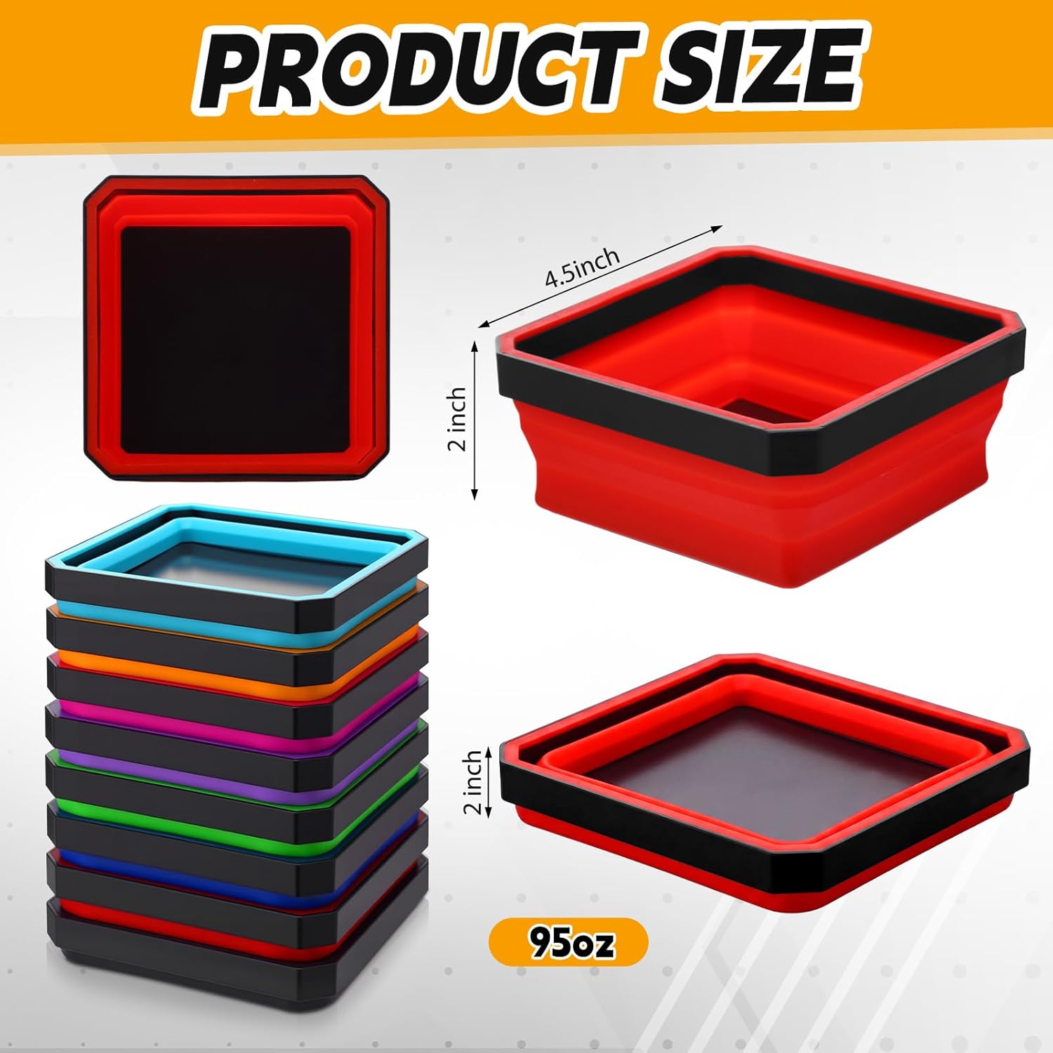 Huwena 8 Pcs Collapsible Magnetic Parts Tray Set Foldable Tool Trays Square Magnetic Parts Bowl for Screw Bolts Nuts Washers Pins Mechanic Tool Gifts for Men