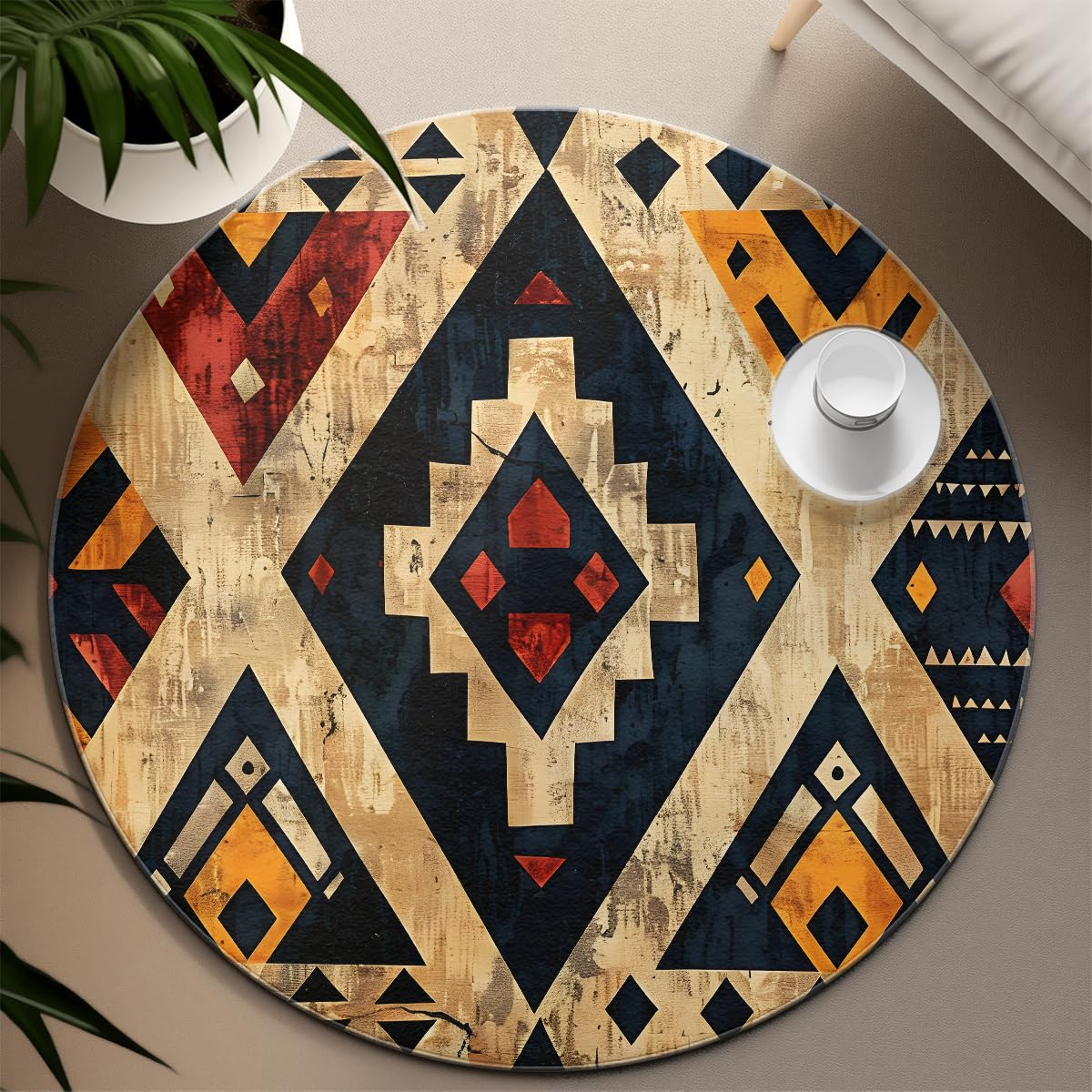 Dywaniki okrągłe 150 cm (okrągły) zmywalny dywan plemienny południowo-zachodni aztecki geometryczny wzór cienki dywan vintage boho etniczny styl dywany do salonu jadalni