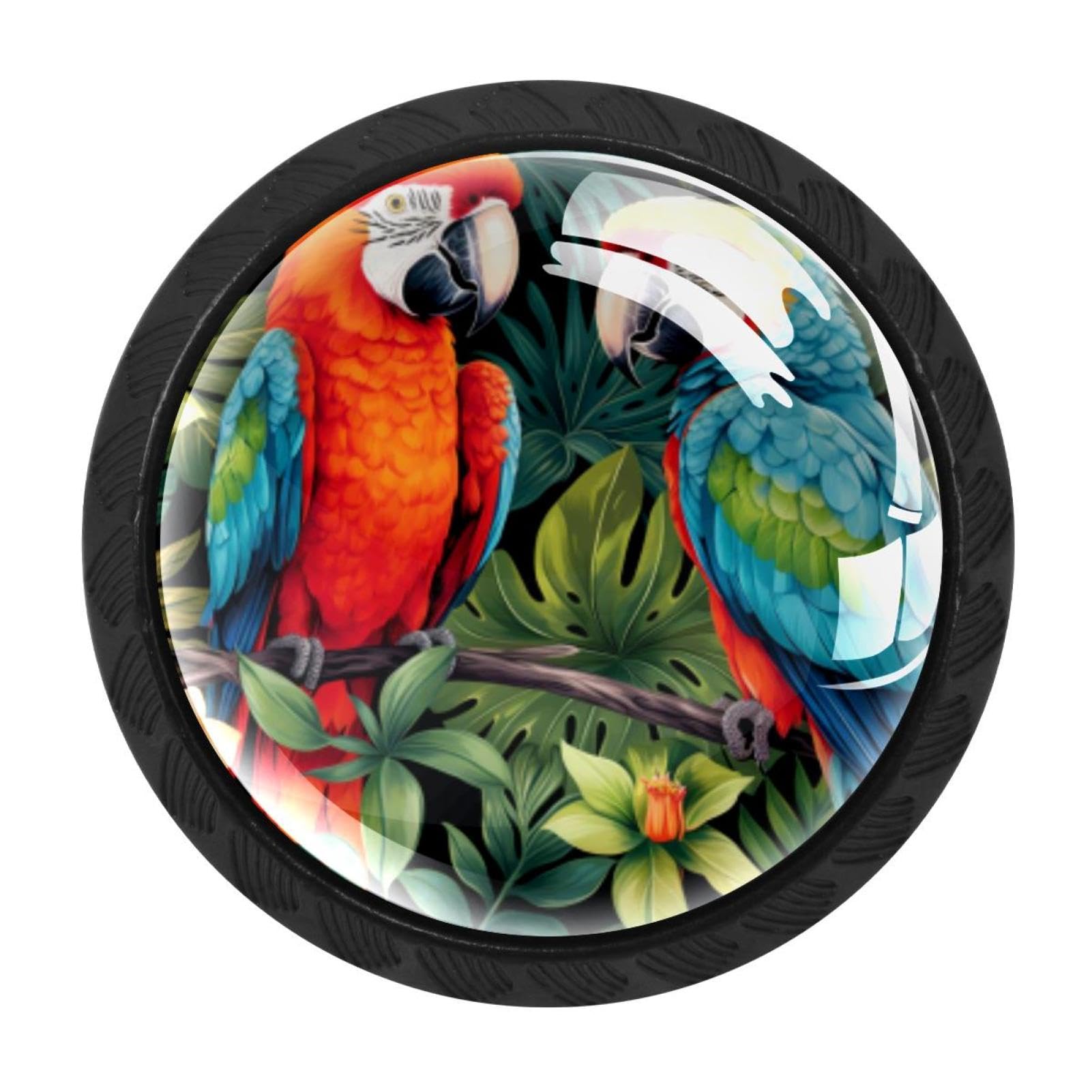 CHENZZZZ 4 Pack Parrot Dresser Drawer Cabinet Knobs Round Crystal Glass Knobs Pulls Handles for Kitchen Wardrobe Cupboard Door Hardware