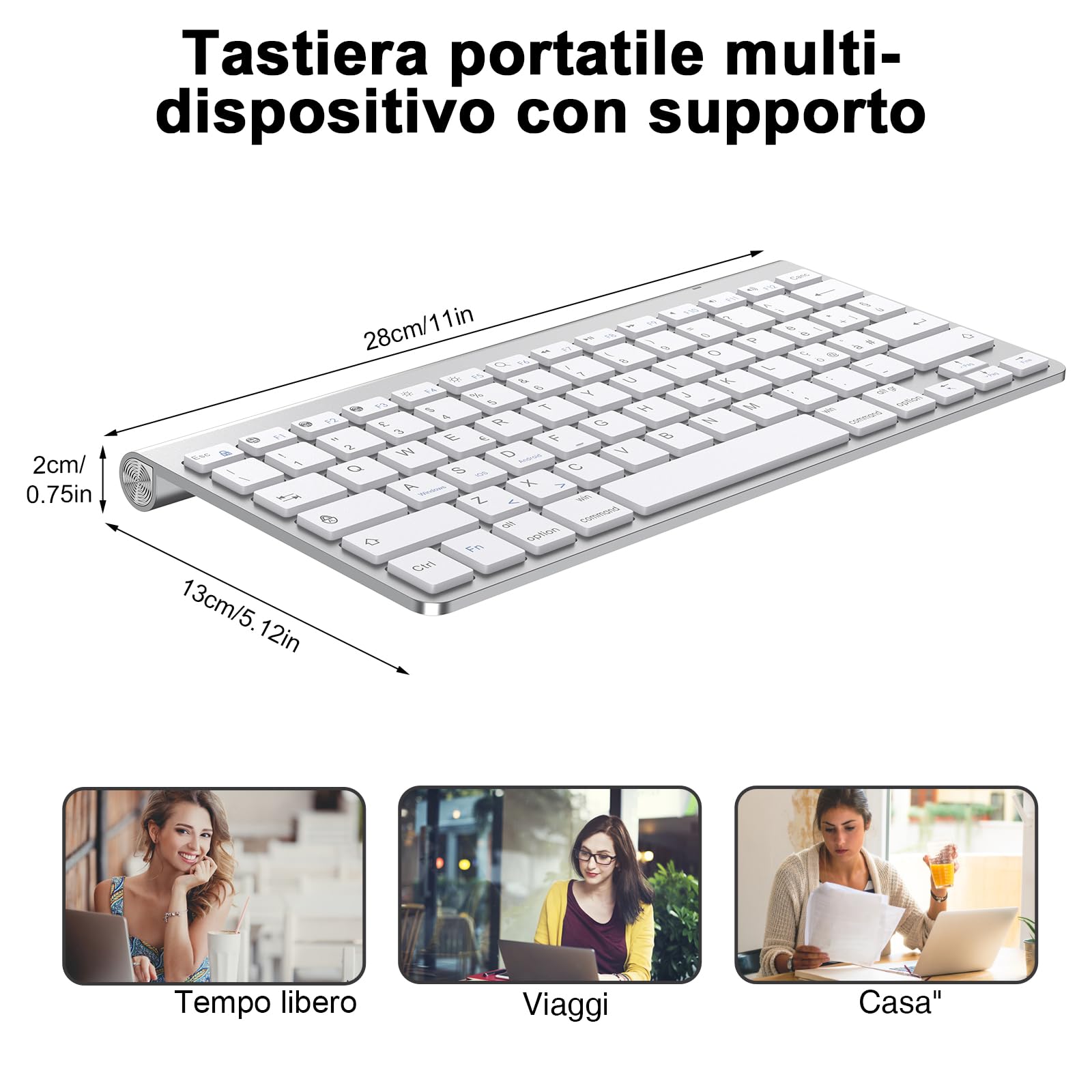 PINKCAT Tastiera wireless, Tastiera Bluetooth &2.4G Layout Italiano QWERTY con tasti multimediali, adatta per PC, laptop, Mac OS, Macbook pro/air, Windows (Argento)