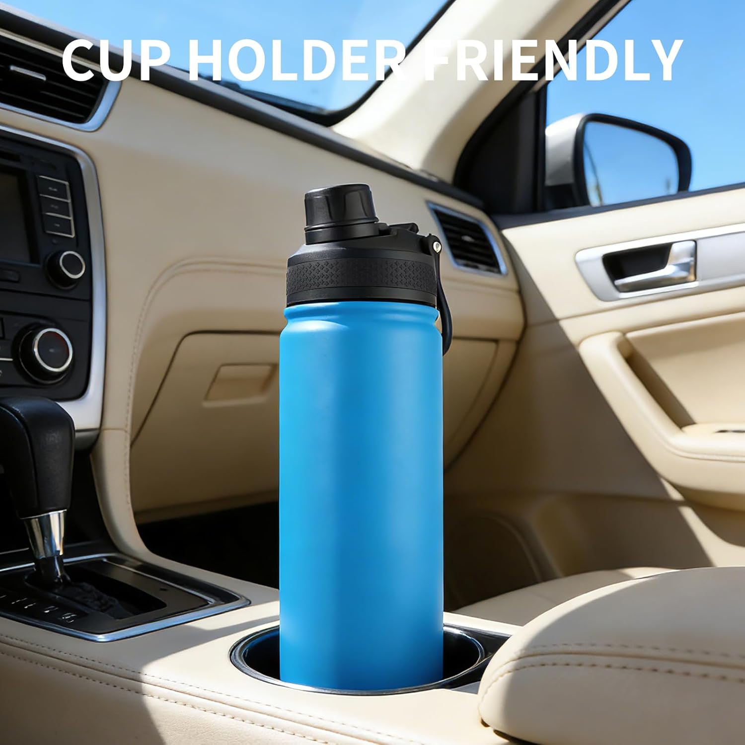 Insulated Water Bottle 24oz, Stainless Steel Double Wall Vacuum Sports Flask with 2-in-1 Straw & Chug Lid, BPA-Free, Leak Proof, Keeps Cold 24H for Travel Gym School