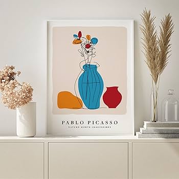 Amazon｜ピカソのポスターとプリントの色花瓶のラインの花