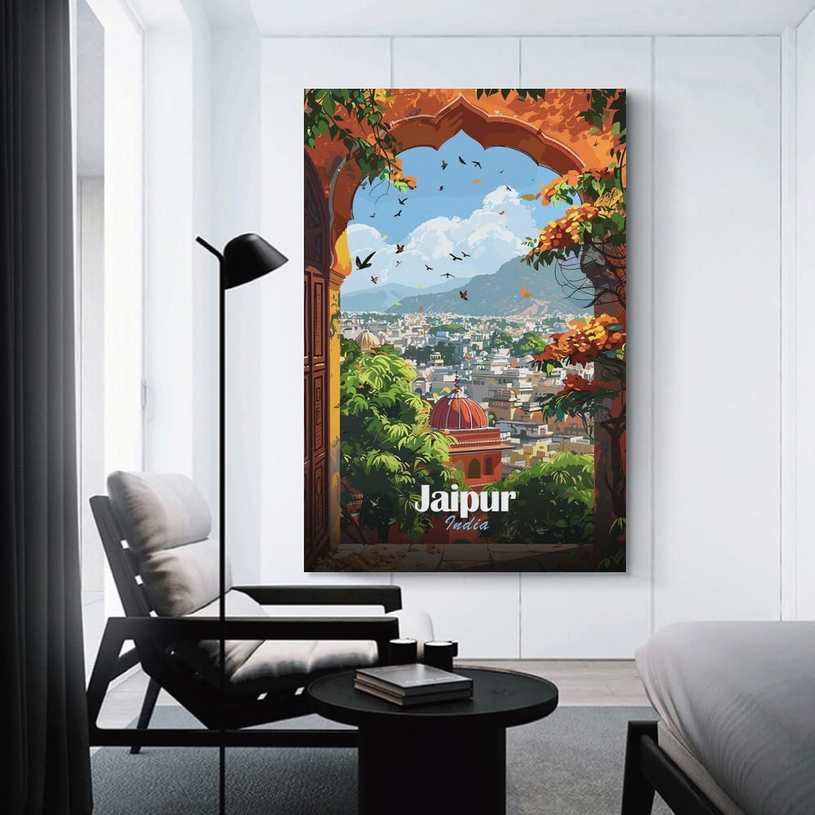 Junmoney Jaipur, India Cityscape Through Archway Wall Picture Print 24x36inch(60x90cm), for Calm Bedrooms, Home Corners Or Flats, Home Artwork with A Soft Interior Feel