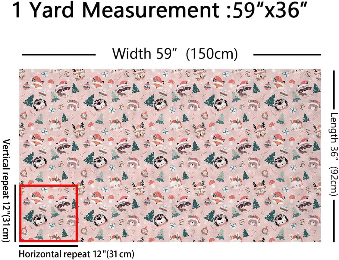 Cartoon Animals Waterproof Fabric Merry Christmas Home DIY Upholstery Fabric by The Yard Xmas Trees Kids Gifts for Arts Craft Quilting Sewing,3 Yards,108" L x 59" W