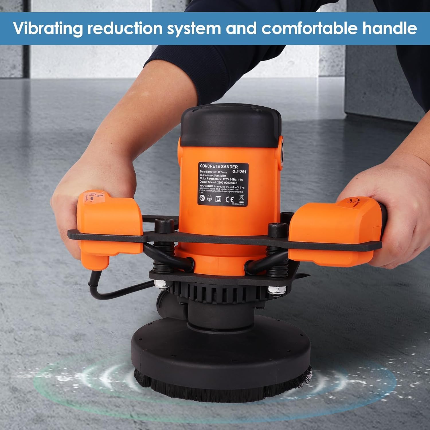 GJ1251 Concrete Grinder, 5-Inch Low-Vibration Surface Sander, 1800W with Dust Extraction, 6-Speed Adjustable