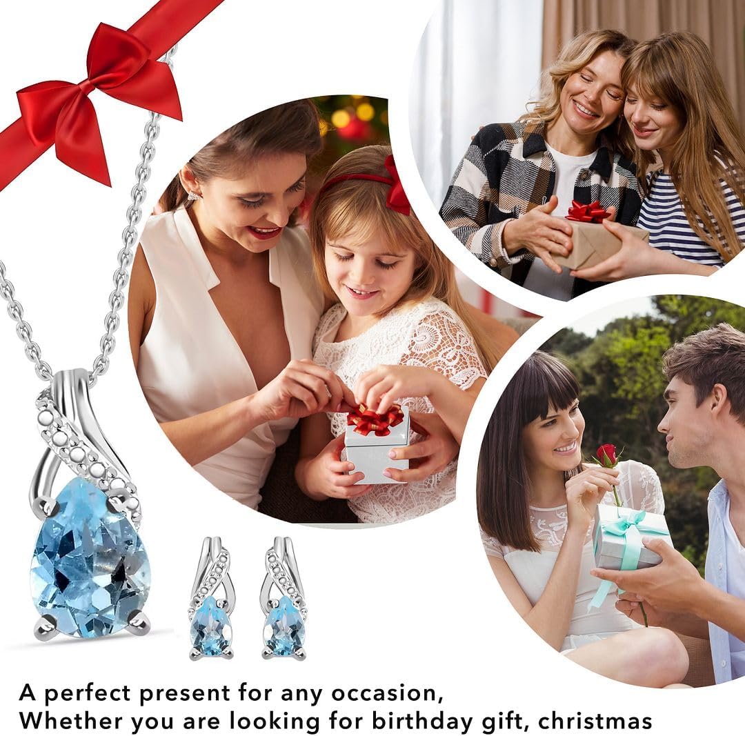 SHOP LC DELIVERING JOY Costume Jewelry Sets for Women Elegant - Teardrop Pendant Necklace Set 20"& Dangle Drop Earrings Set 925 Sterling Silver Stainless Steel Birthstone Jewelry for Women Gifts
