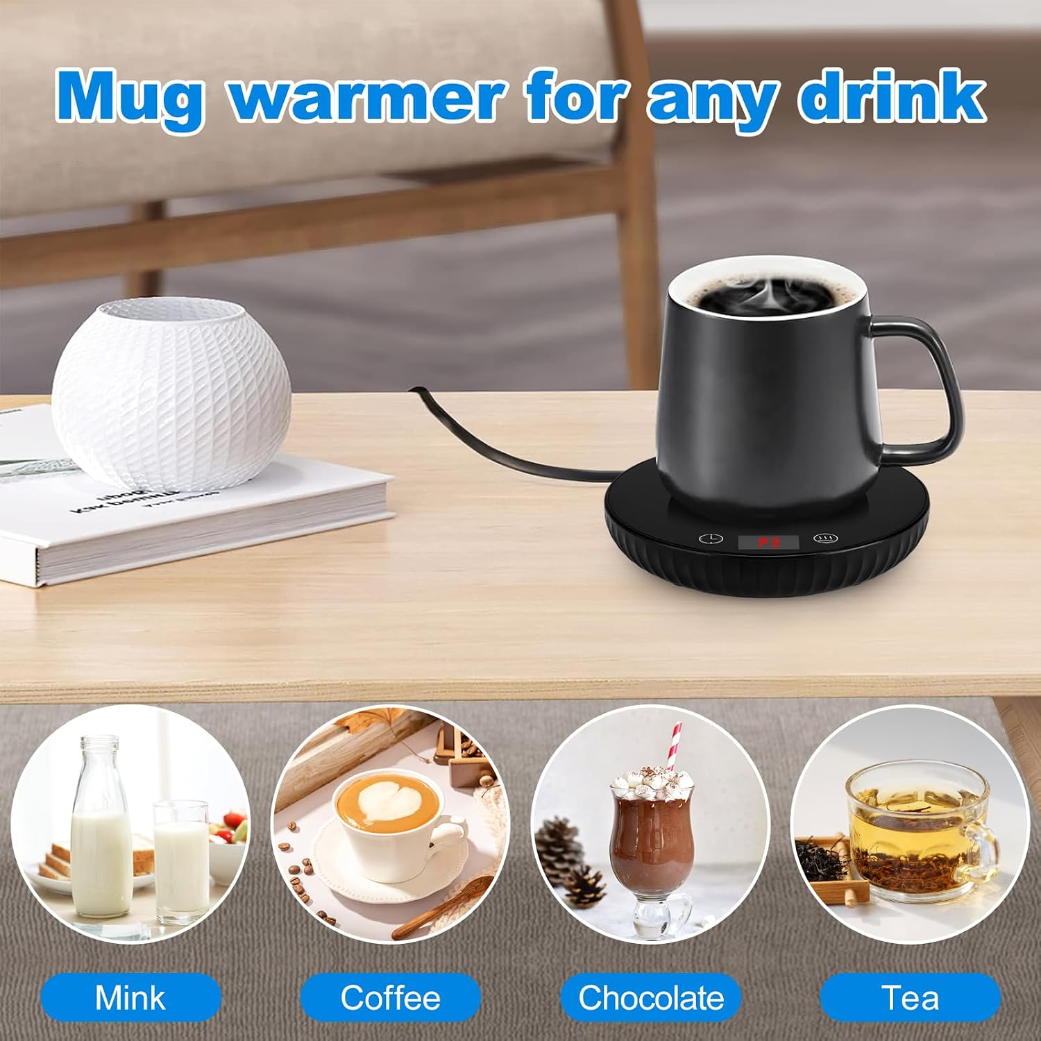 STOBAZA Coffee Mug Warmer Coffee Cup Warmer for Desk, Small Electric Coffee Warmer Tea Espresso Beverage Warmers, Auto Shut Off Cup Heater Candle Warmer Plate with 3 Temp Settings and 12h Timer