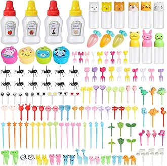 150 Pcs Condiment Squeeze Bottles Bento Lunch Box Accessories and Animal Fruit Food Toothpicks Mini Ketchup Bottles Soy Sauce Container Reusable Condiments Containers