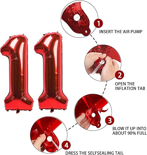 Miniatura 3 de Globo rojo del número 11 de 40 pulgadas, globos grandes de Mylar para niños de 11 años de edad, decoración de fiesta de cumpleaños, boda,
