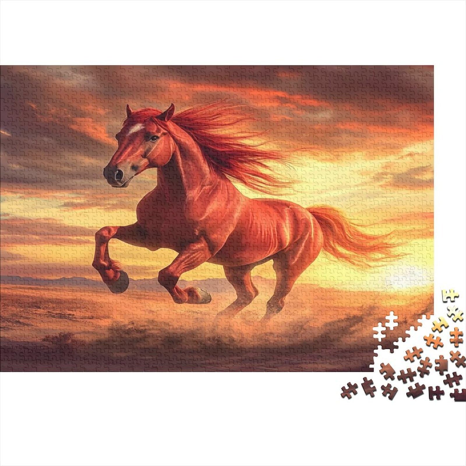 Running Horse Jigsaw Puzzle for Adults 1000 Piece Jigsaw Puzzle Paper Sunset Landscape Puzzle Game for Family Relaxation Home Decoration Gift 38x26cm/1000pcs