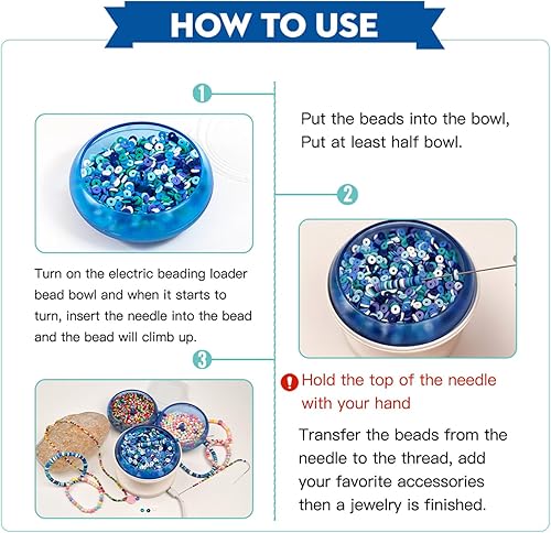 Vista 3 de Hobbyworker Kit eléctrico giratorio de cuentas de arcilla con 3 bandejas de cuentas, 2 agujas giratorias de cuentas, 1000 cuentas de arcilla y 1300