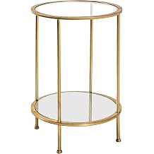 HAKU Side Table Round Gold Metal Coffee Table with Safety Glass 5 mm Mirror 4 mm Dimensions H 55 x Diameter 38 cm Style Art Deco