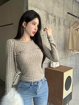 Amazon | [YAZHUE] リブニット レディース 胸開き 可能