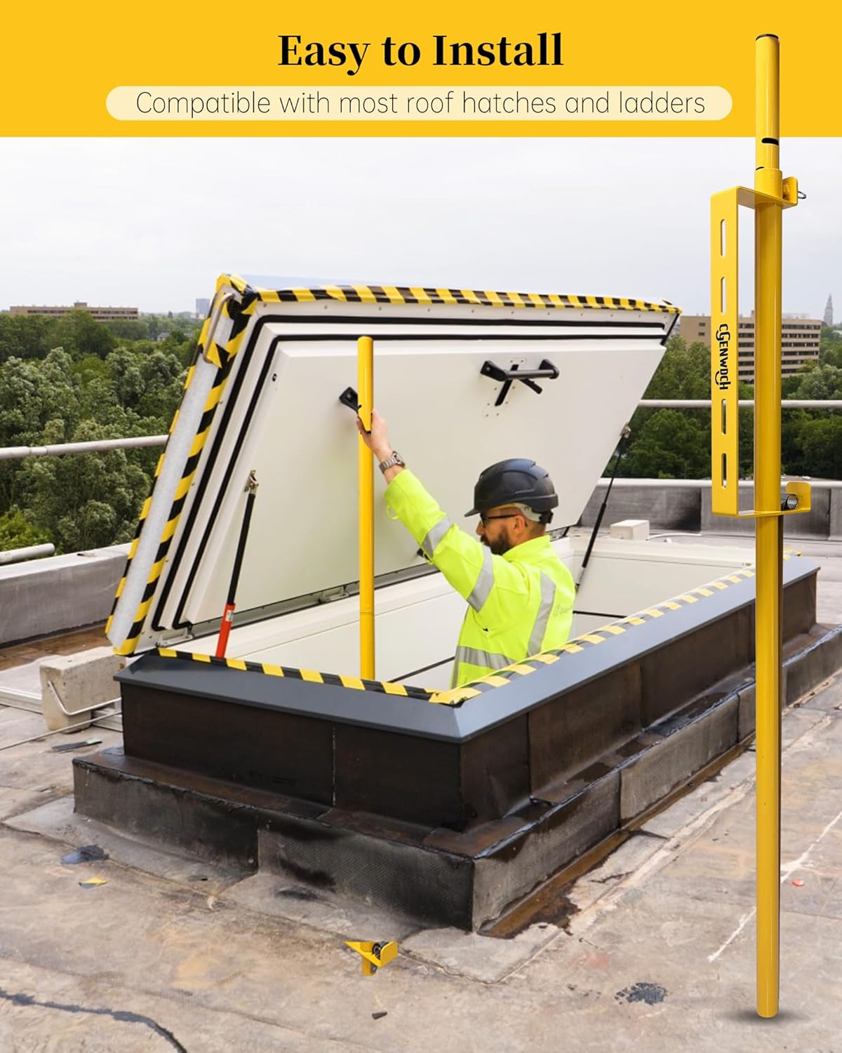 Roof Hatches Ladder Safety Post, Lengthen Hatch Ladder Hand Assist Safety Rails, Strong Support, Suitable for Roof Top Hatch Ladder