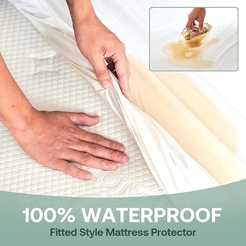 Miniatura 4 de WINKAURA Funda protectora de colchón tamaño matrimonial (con bolsillos de hasta 18 pulgadas de profundidad), tela superior suave y agradable al