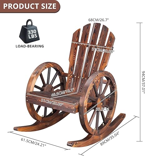 Miniatura 3 de Outvita Adirondack - Juego de 2 mecedoras de madera sillas de descanso carbonizadas de madera para exteriores con reposabrazos de rueda para jardín