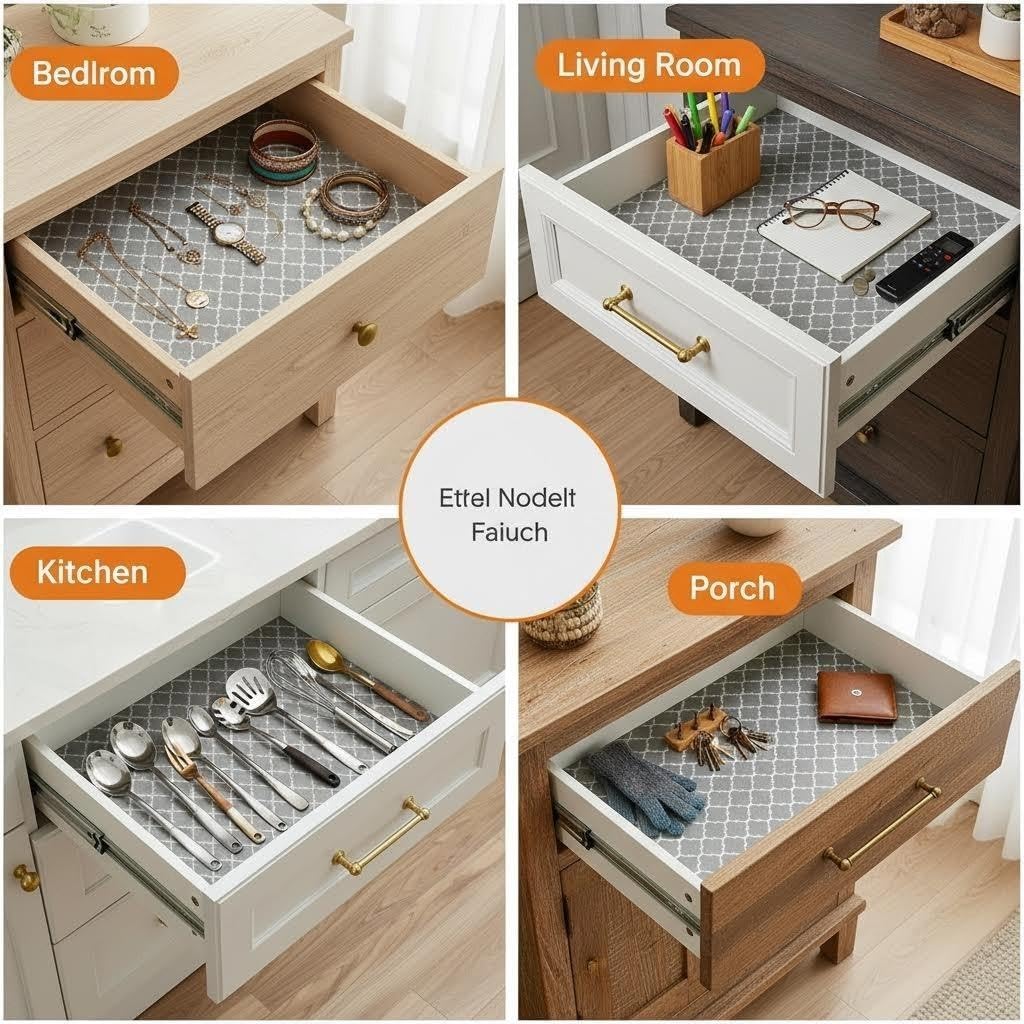 Coavas Extra Grip Thickened Shelf and Drawer Liner - Non-Adhesive Non-Slip Waterproof Mats for Kitchen Cabinets, Drawers, Shelves, Dresser & Cupboard, Easy Cut DIY (Gray, 24IN x 20FT)