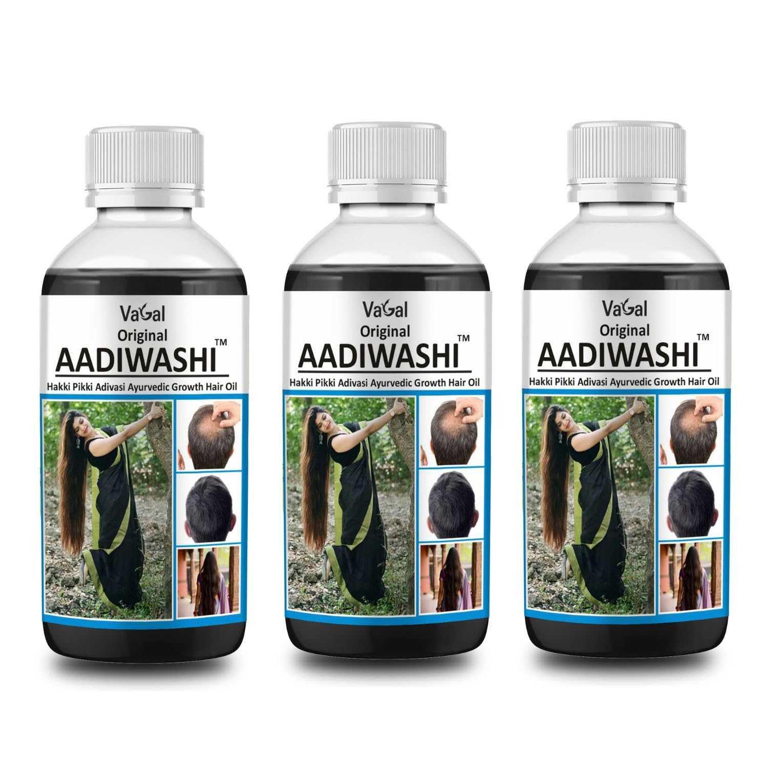 375ml Original AADIWASHI Herbal Hair Oil Organics AADIWASHI Hair Oil Repair & No Frizz, Nourishing & Hydrating (125ml, Pack of 3)