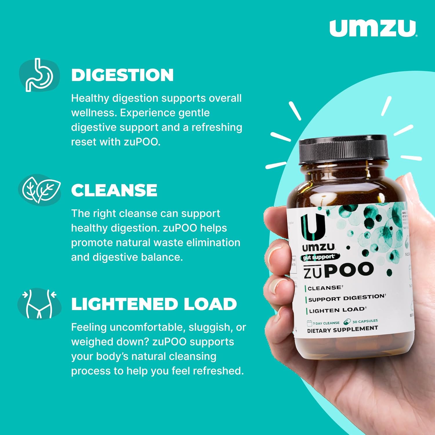 UMZU zuPOO Gut Cleanse Detox, 30 Capsules – 7-Day Natural Colon Cleanse with Cascara Sagrada & Magnesium Citrate – Vegan, Non-GMO, Gluten-Free Detox Cleanse Supplement for Healthy Bowel Support - Image 2