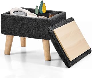 BRIAN & DANY Reposapiés otomano con almacenamiento, otomano rectangular de forro polar de peluche, taburete con patas, reposapiés para sala de estar, entrada, oficina, color negro