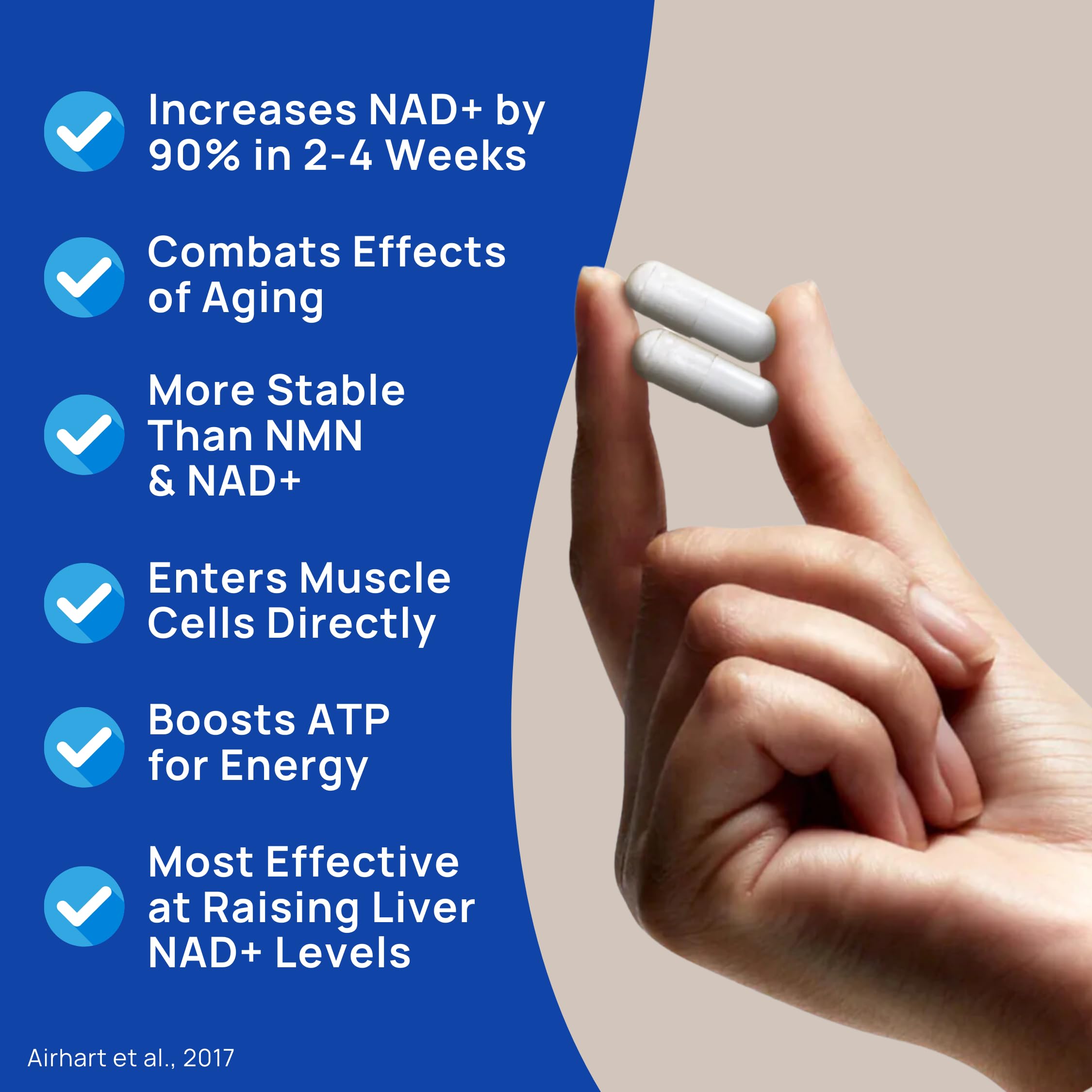 NAD+ Supplement - 600mg Pure Nicotinamide Riboside (NR) - Healthy Aging, Mental Clarity & Energy Booster - Cell Regeneration Supplements for Women and Men - 60 NAD Plus Capsules - Made in USA — Amazon image 2