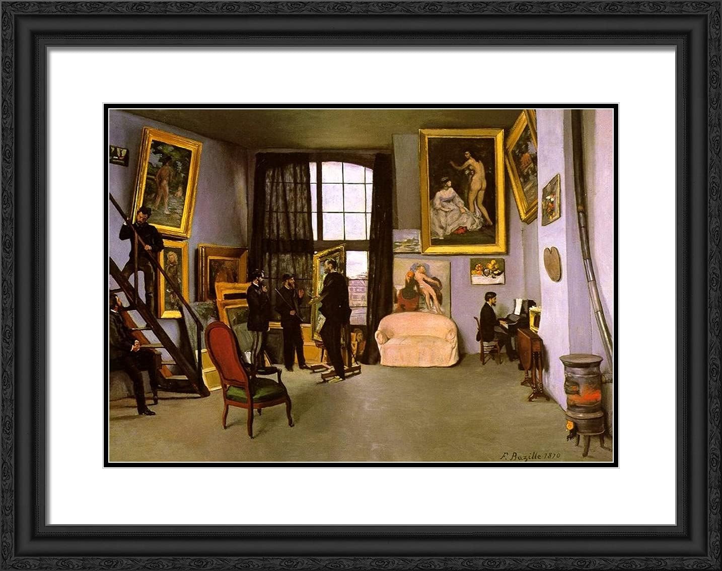 ArtDirect Bazille, Frederic 24x19 Gold Ornate Framed Art Print with Double Matting Titled: The Artist's Studio Rue of the Condamine