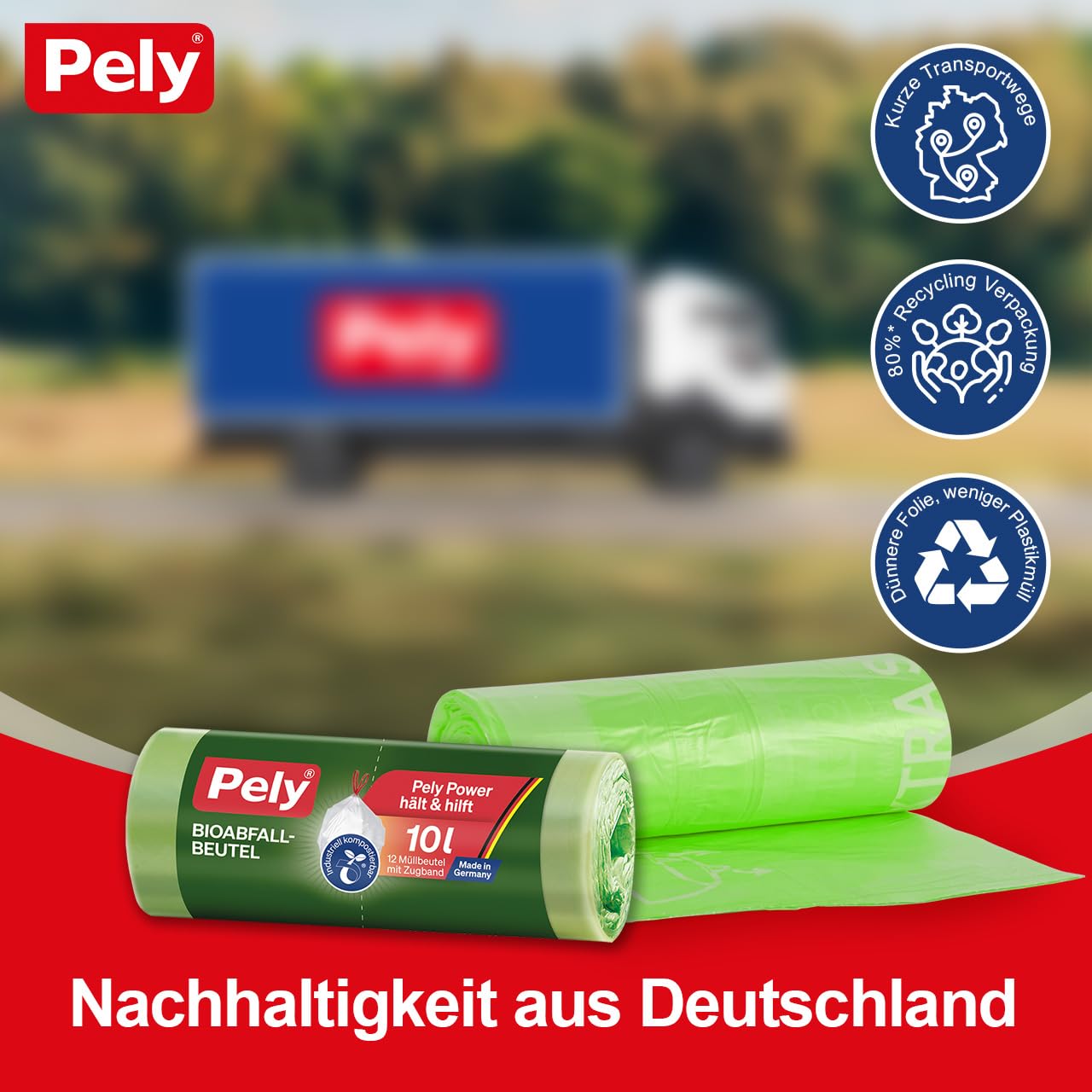 PELY Bio Kompostbeutel 10 Liter, Vorteilspack (16 x 12 Stück), biologisch abbaubare Abfallbeutel, extra reißfest & dicht, perfekt für Biomüll in der Küche