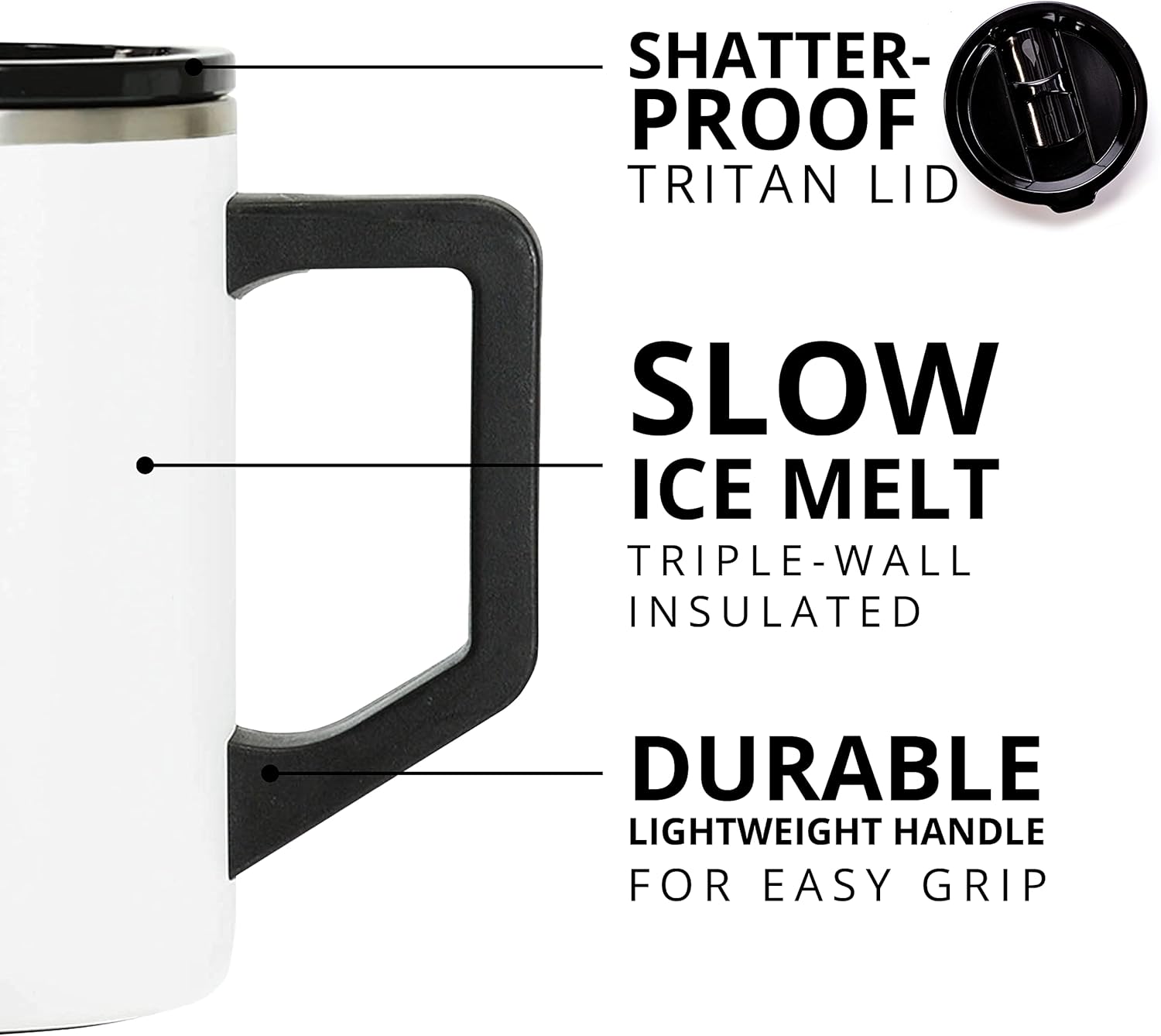 Elemental Insulated Coffee Mug - Triple-Wall Stainless Steel Summit Travel Cup for Hot and Cold Drinks - Thermal Coffee Mug with Lid and Handle for Camping, Office & Travel 16oz - White - Image 4