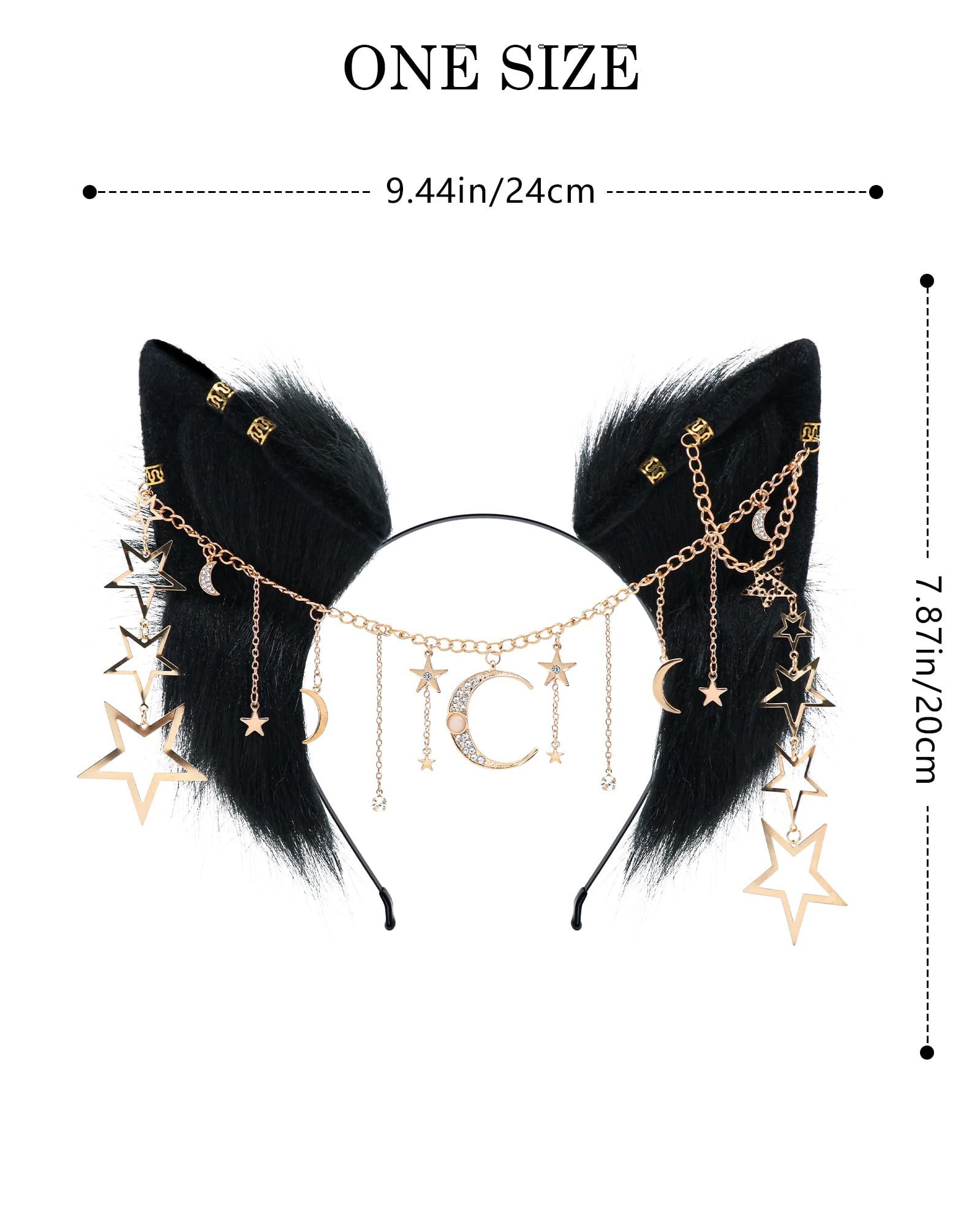 BNLIDES Handmade Furry Animal Ears Headwear Realistic Plush Adult Cosplay Accessory for Party, Anime and Convention Dress-Up: Galaxy Black