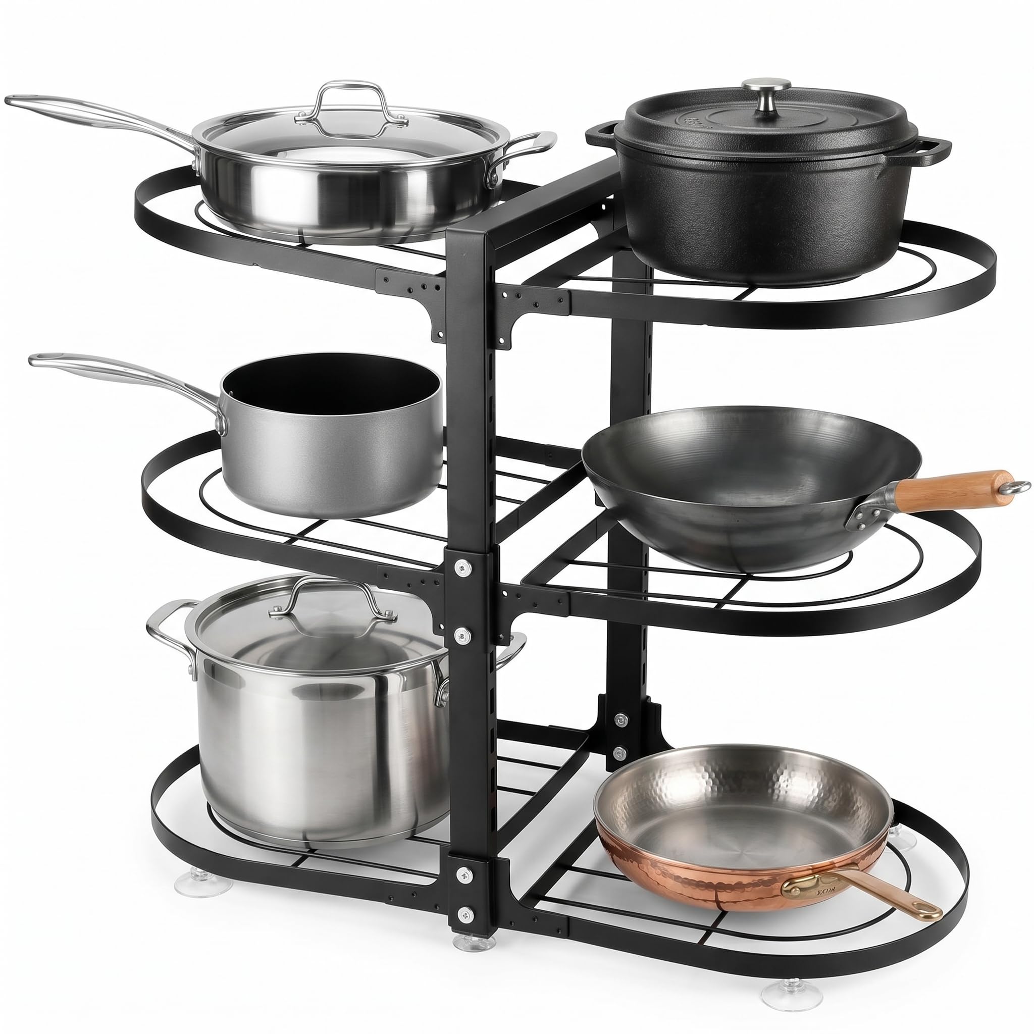 Qwork Black Qwork® Pots And Pans Organizer, 6 Tier Pan Organiser For Cupboard, Adjustable Saucepan Storage Rack, For Kitchen Countertops, Cabinet,