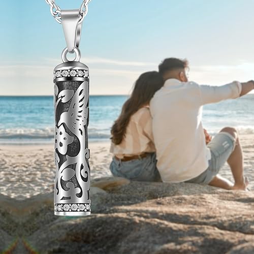 Miniatura 5 de XIUDA Collar de urna de colibrí para cenizas, barra cilíndrica, joyería de cremación para cenizas, colgante de recuerdo conmemorativo de flores para
