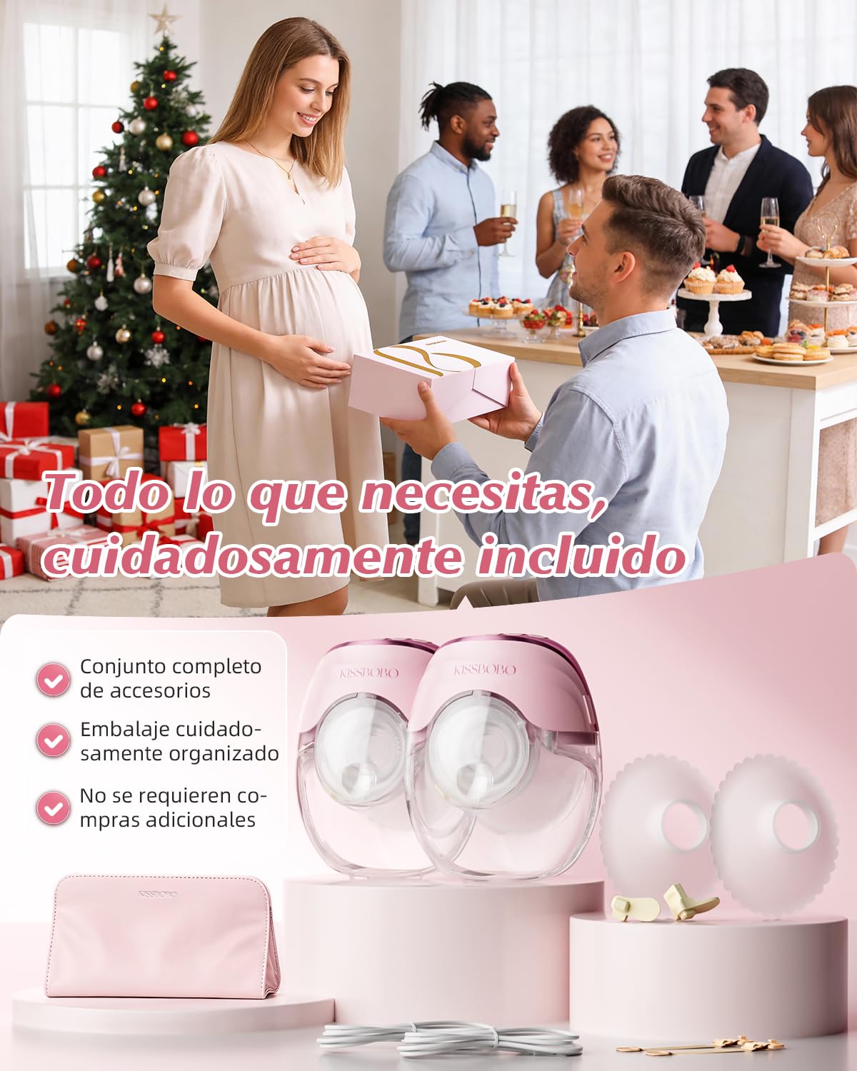 KISSBOBO Set de regalo extractor de leche eléctrico K8, extractor de leche eléctrico ultraplano, 3 modos, 8 niveles, sin manos, manos libres, supersilencioso para bombeo discreto (rosa, 2 unidades)