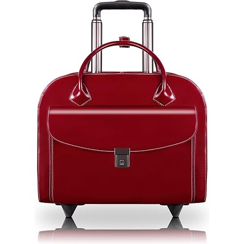 McKlein Granville, Top Grain Cowhide Leather, 15" Leather Vertical Wheeled Ladies' Laptop/Computer & Tablet Business Briefcase Bag/Women's Rolling Overnight Travel Bag, Removable Trolley case