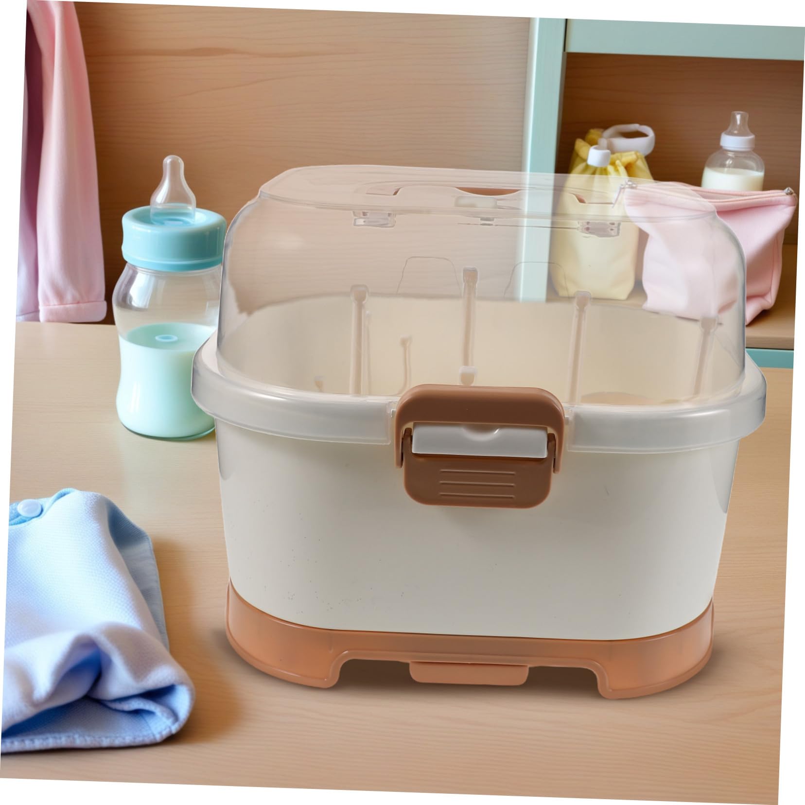 Boîte de Rangement pour Biberons Organisateur Alimentation avec Couvercle Égouttoir pour Séchage Rapide Support de Vaisselle Compact pour Cuisine et Voyage
