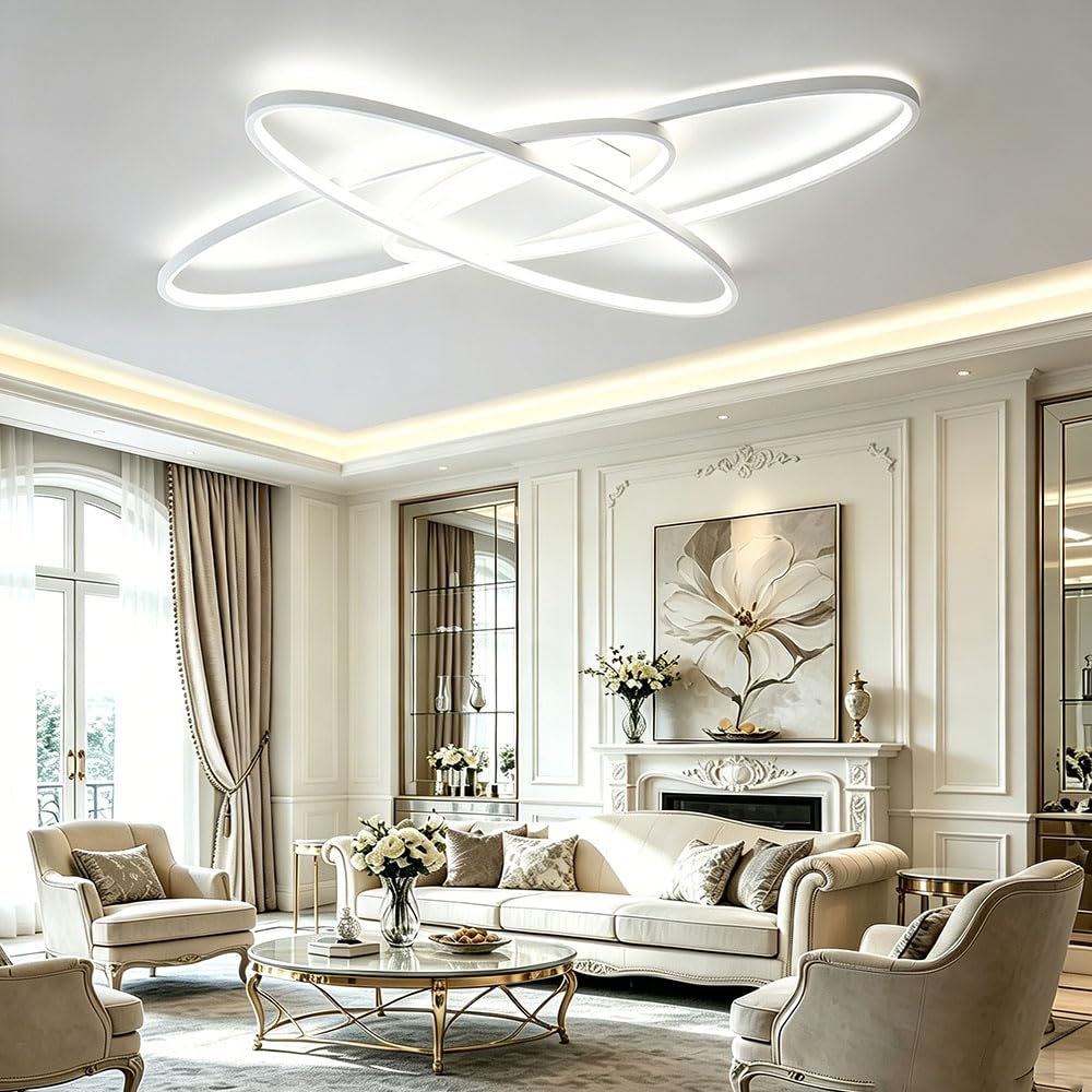 LIUYU Lampara Techo Salon Moderna Regulable 3000K-6500K – Plafón LED Ovalado Blanco 130x85 cm, 95W, 8500LM – Para Salón, Dormitorio, Cocina