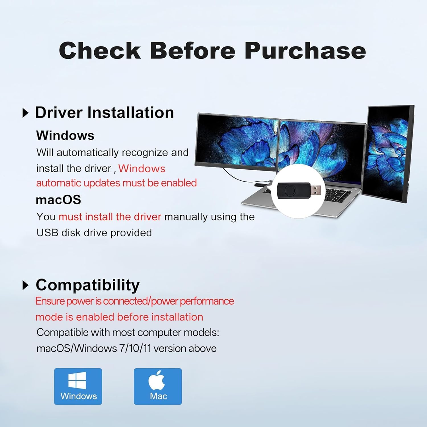 DEPGI 14" Laptop Screen Extender, 1200P FHD One Cable Connect Portable Triple Monitor, Dual Screen Monitor Fits 13"-17.3" Laptop with Stand for MacOS/Windows